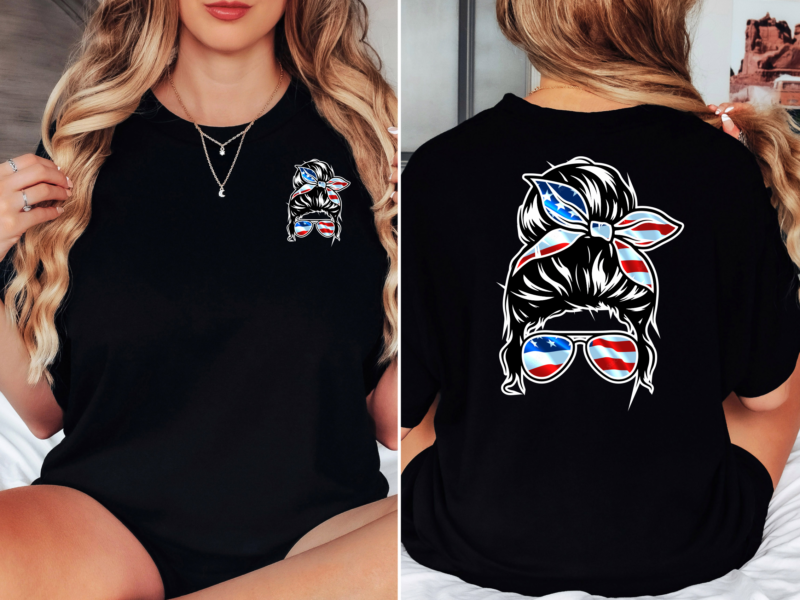USA Flag Messy Bun T-shirt